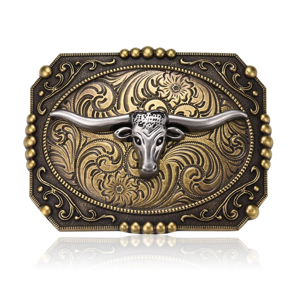 3638 Longhorn Belt Buckle Teens, Vintage Antique Long Horn Solid Metal Belt